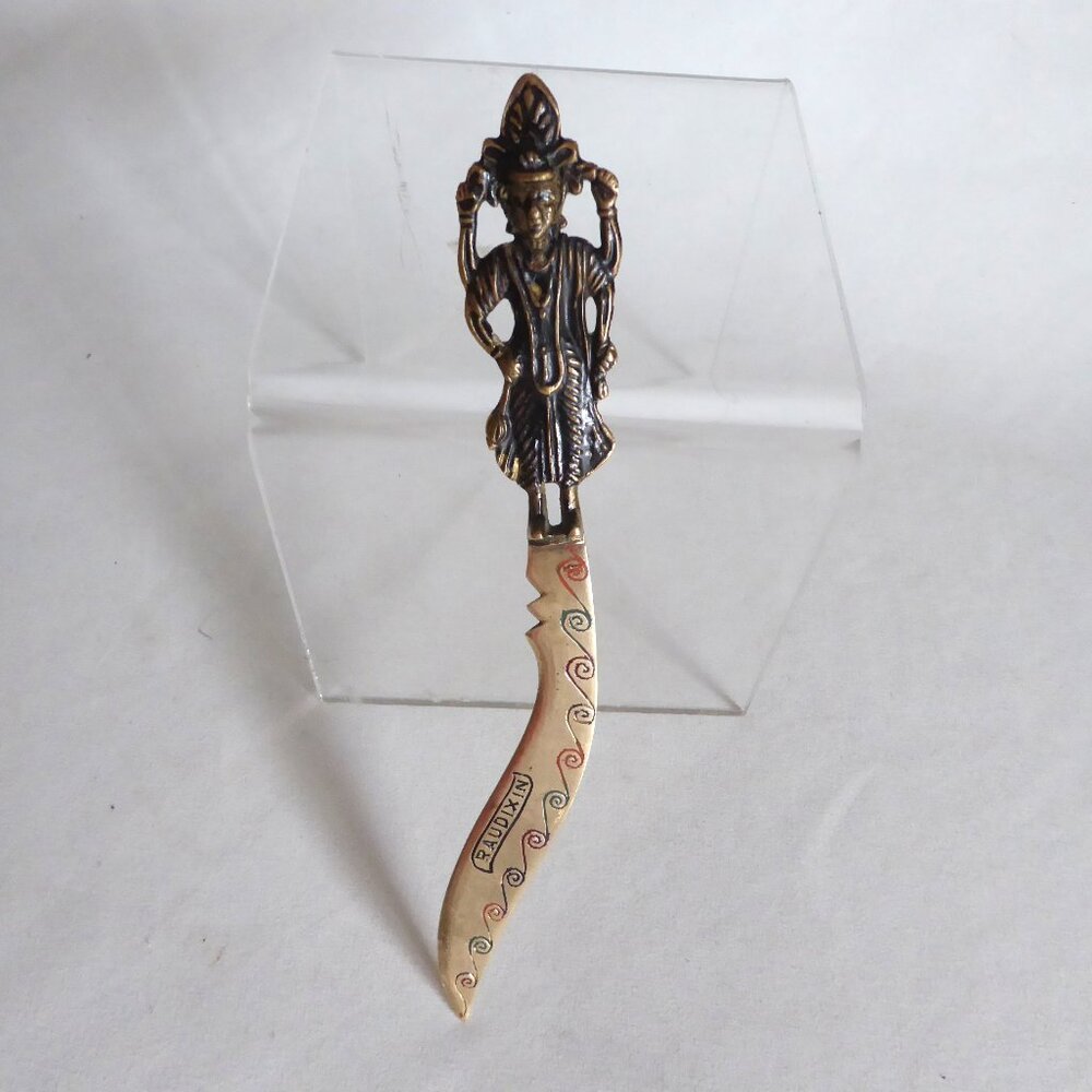 VINTAGE 8.5” INDIA LORD VISHNU BRASS HINDU LETTER OPENER MEDICAL ADVERTISING